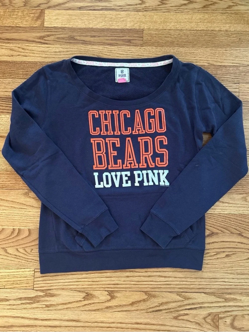 PINK Victoria's Secret Navy Sweatshirt with Orange Lettering - Picture 1 of 2